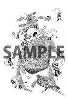 Tシャツ、トートバッグに使用される描き下ろしイラスト。