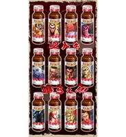 「刃牙闘士飲料」全12種類の一覧。（C）板垣恵介（週刊少年チャンピオン）1991