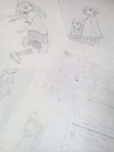 なもりのラフ画など。これはほんの一部なので、もっとじっくり見たいファンは、会場に足を運ぼう。