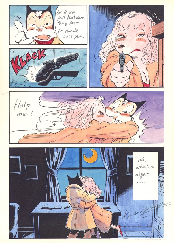 1～9巻セットの購入者にプレゼントされる、ケヴィン・ヤマガタ版「BILLY BAT」の複製原画。