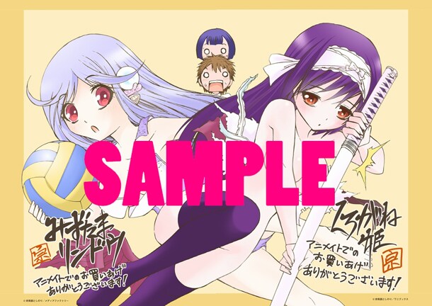 アニメイト全店で配布される、2種類のペーパーを並べたもの。