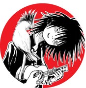 抽選でプレゼントされる缶バッジ（口寄せ蓮治捕物帖）のイメージ。(C)黄島点心・竹書房・集英社