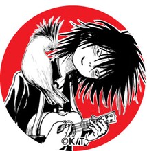 抽選でプレゼントされる缶バッジ（口寄せ蓮治捕物帖）のイメージ。(C)黄島点心・竹書房・集英社