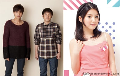 主題歌を担当するゆず（左）と、クラピカの親友・パイロ役を演じる川島海荷。