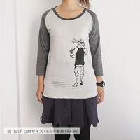 「ポップコーンキャッチ ラグランTシャツ 投げ」のオートミール。サイズはGirlsM。