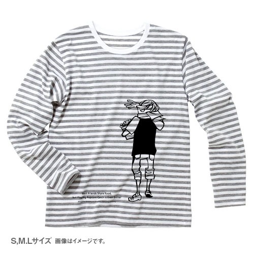 「ポップコーンキャッチ ボーダーTシャツ 投げ」のメンズ。