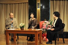 写真左より田中芳樹、萩尾望都、倉田淳。