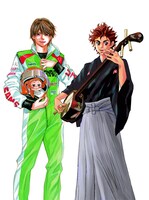 「capeta」と「ましろのおと」のコラボイラスト。両作の主人公が、相手のコスチュームに身を包んでいる。