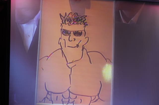 「『このタモリさん、偽物だ！』なぜそう思った？」のお題で阿久津が回答したイラスト「驚いたよ、まさか生身の人間にタモリ80％を見せることになるとは」。