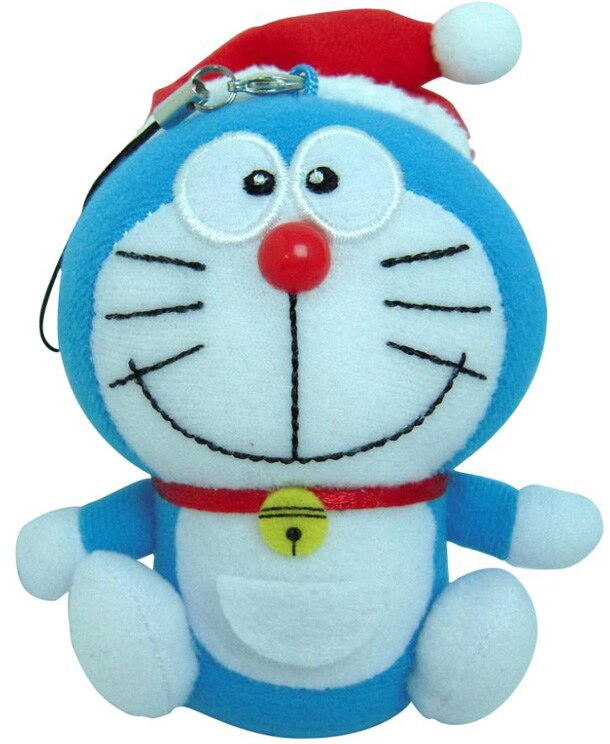 「サンタ帽子ぬいぐるみストラップ」のドラえもん。
