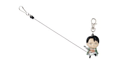 「進撃の巨人」9巻限定版に付く、リヴァイのキーホルダー。画像はワイヤーを引き出した状態。