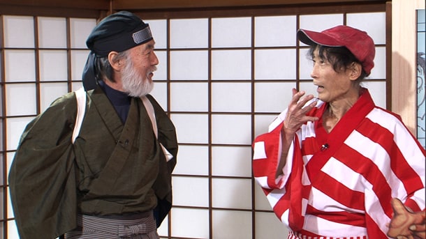 2013年1月6日に放送される「れんまん！」より。写真左から日野日出志、楳図かずお。