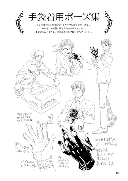 「手袋着用ポーズ集」の1ページ。
