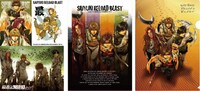 「最遊記RELOAD BLAST」クリアファイル+ステッカーセット。価格は500円。※左（ステッカー）／中（クリアファイル左）／右（クリアファイル右）