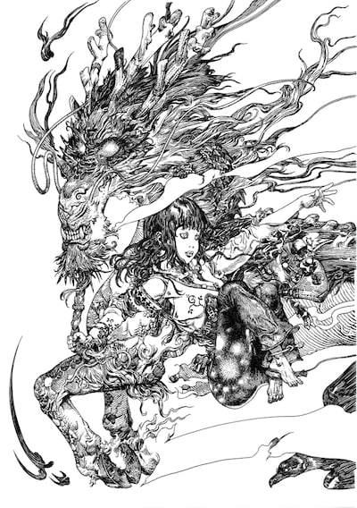 寺田克也の作品より。(C)寺田克也「Spiral・black marker」