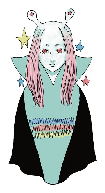 押見修造による「コミック星新一 宇宙からの客」の予告カット。 (C）1961 星ライブラリ／新潮社「宇宙からの客」（新潮文庫刊『ようこそ地球さん』所収）