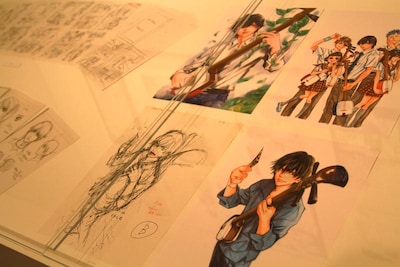 第16回文化庁メディア芸術祭で優秀賞を受賞した羅川真里茂「ましろのおと」の原画やラフ画。