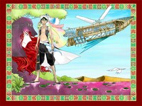 水島ライカ「生き神のファティマ」第1話の扉イラスト。