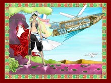 水島ライカ「生き神のファティマ」第1話の扉イラスト。