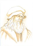 惣領冬実が描き下ろした、レオナルド・ダ・ヴィンチのイラスト。