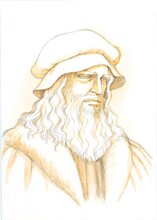 惣領冬実が描き下ろした、レオナルド・ダ・ヴィンチのイラスト。