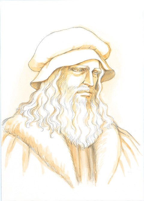 惣領冬実が描き下ろした、レオナルド・ダ・ヴィンチのイラスト。