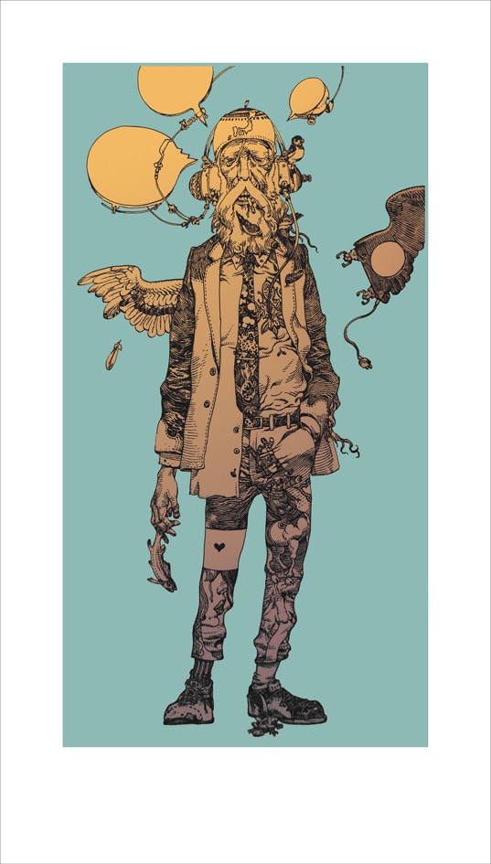 寺田克也の版画「エンジェルじいさん」(C)2013 寺田克也