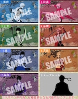 4月発売予定の「銀魂 ミニ屏風コレクション」（全8種）（1パック525円、1BOX4200円）。絵柄は銀時、神楽、土方、沖田、桂、月詠、高杉、シークレットの8種類。