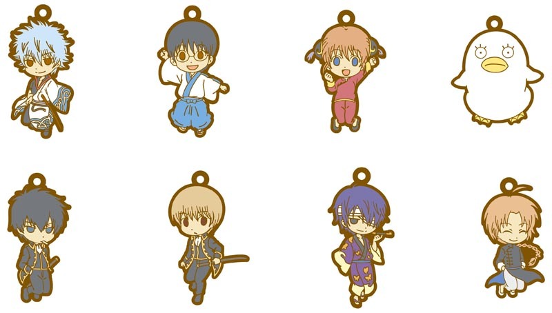 3月下旬発売予定の「銀魂 ラバーストラップコレクション」（全8種）（1パック473円、1BOX3784円）。絵柄は銀時、新八、神楽、エリザベス、土方、沖田、高杉、神威の8種類。