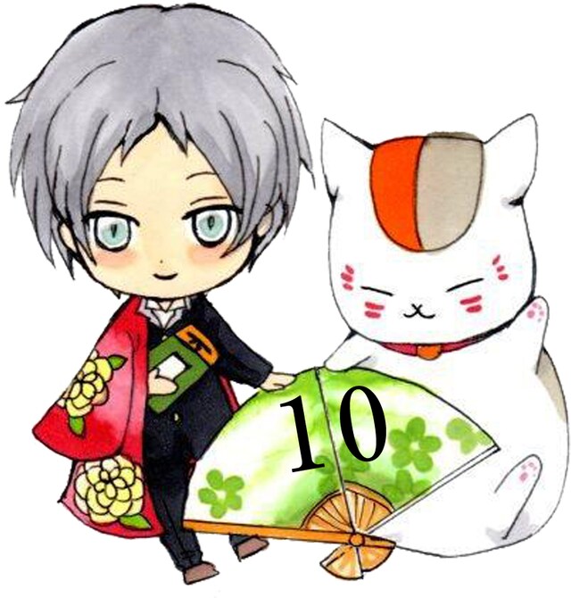 「夏目友人帳」16巻限定版には夏目の、LaLa9月号にはニャンコ先生のフィギュアストラップが付き、2つを組み合わせると10周年を意味する「10」が現れる。※デザインは作成中のものです。