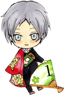 緑川による、「夏目友人帳」16巻限定版特典の夏目フィギュアストラップのデザイン画。※デザインは作成中のものです。