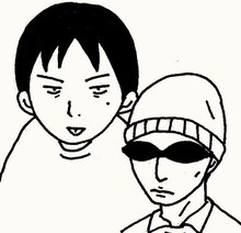 トークショーのイメージ画。左が青野春秋、右が川又宇弘。