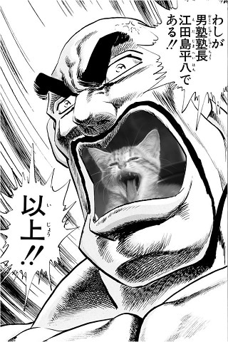 アプリ「魁!!男塾カメラである！」のフレームの1種。