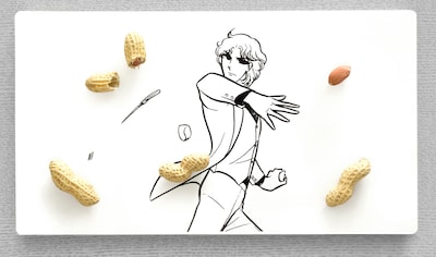 「ガラスの仮面」マンガ皿の使用例。皿のサイズはすべて縦約150mm、横約270mm、高さ約10mm。(c)美内すずえ／白泉社