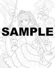 小花美穂によるぬり絵用のイラスト。