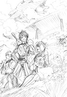 宮部みゆき原案による小野洋一郎「ブレイブ・ストーリー新説～十戒の旅人～」カット。