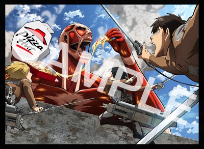 進撃の巨人×ピザハットのキャンペーンビジュアルには、ピザを食べる巨人の姿が。 (c)諫山創・講談社／「進撃の巨人」製作委員会