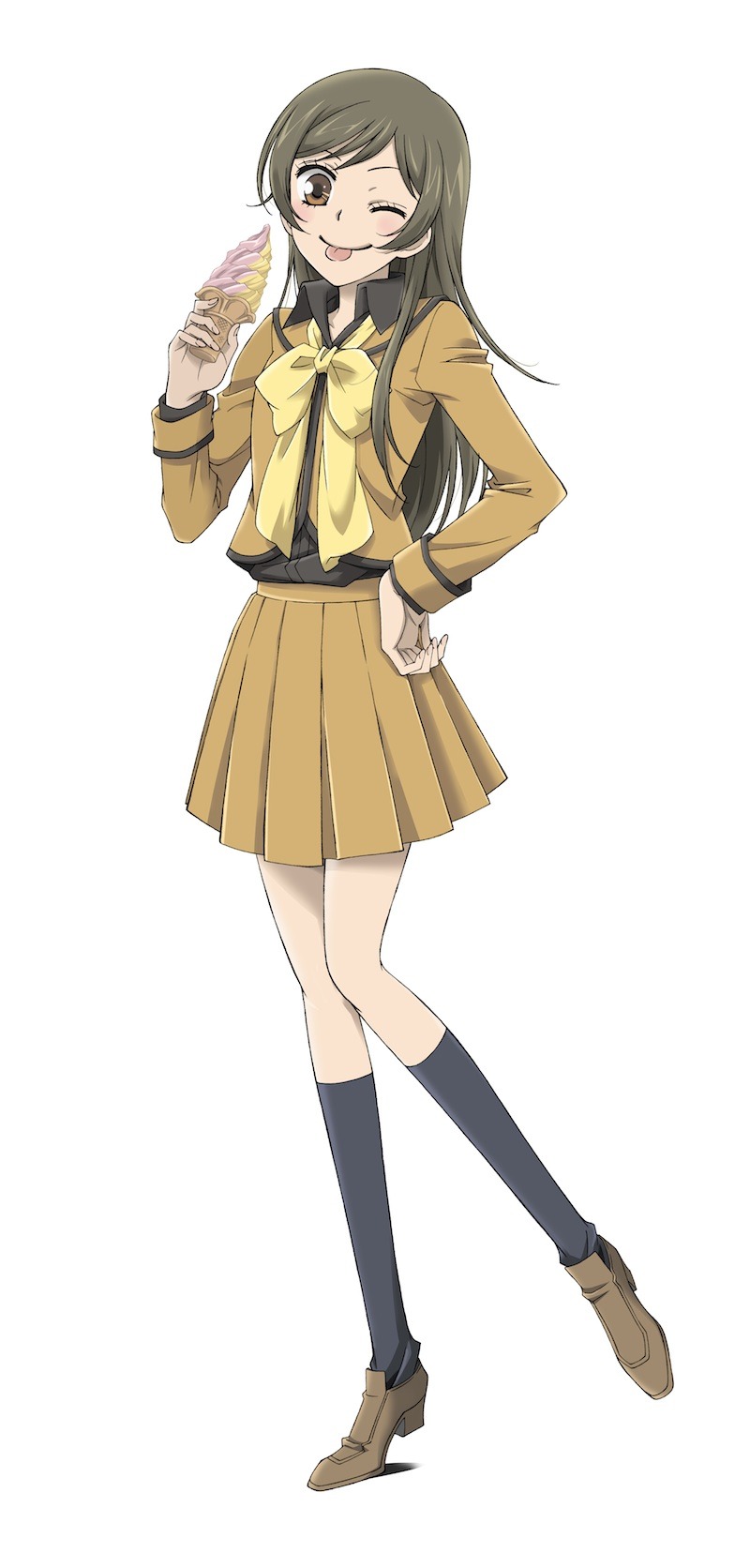 川越にちなみ、サツマイモソフトクリームを手にした奈々生。（c）鈴木ジュリエッタ / 白泉社・神様はじめました製作委員会