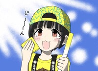 「しおりんの幸福の黄色いハンカチ」使用例その4。ももクロのライブで感動して涙してしまったとき、このハンカチでそっと涙を拭おう。