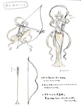 市川春子が描き下ろした「月人」と弓の設定画。　