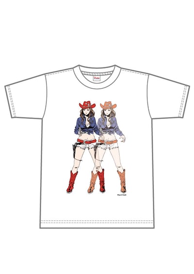 イベント会場にて、あみだくじで当たるTシャツ。江口による「ロックの美術館」の表紙イラストがあしらわれている。