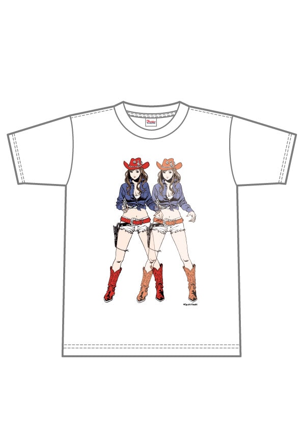イベント会場にて、あみだくじで当たるTシャツ。江口による「ロックの美術館」の表紙イラストがあしらわれている。