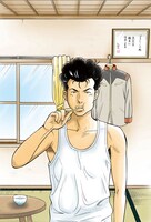 ブライト・ノアが歯を磨いている、春風邪三太「アパートメント・オブ・ガンダム」のカット。