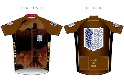「進撃の巨人」サイクルジャージ。調査兵団を象徴する自由の翼をプリント。（C）諫山創・講談社/「進撃の巨人」製作委員会