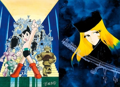 （左）手塚治虫「ロボット大集合」版画、53.0×45.5cm、価格は15万7500円。(c)Tezuka Productions （右）松本零士「メーテル・永遠に」版画、60.6×50.0cm、価格は23万1000円。(c)Leiji Matsumoto