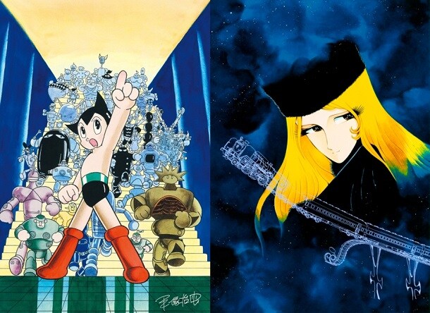 （左）手塚治虫「ロボット大集合」版画、53.0×45.5cm、価格は15万7500円。(c)Tezuka Productions （右）松本零士「メーテル・永遠に」版画、60.6×50.0cm、価格は23万1000円。(c)Leiji Matsumoto