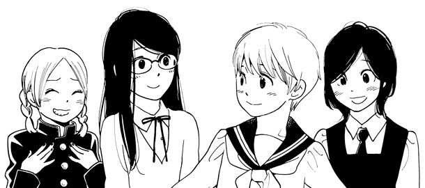 キャンペーンのために描き下ろされた、「放浪息子」と「青い花」のコラボイラスト。初回限定特典ペーパーのイラストとは異なる。