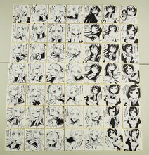 りすまいが描き下ろした49枚の色紙。絵柄はそれぞれすべて異なる。