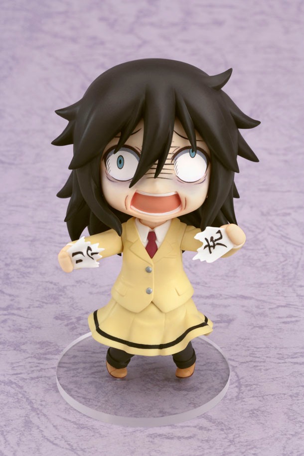 「リア充と書かれた紙」を真っ二つにする「ねんどろいど 黒木智子」。(c)谷川ニコ/スクウェアエニックス・「ワタモテ」製作委員会