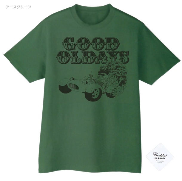 笠辺哲のTシャツ「グッド・オールディズ」（アースグリーン）。